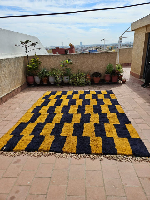 BeniRugs Moroccan contemporary design rug,Curcuma and Blue handmade berber rug, custom living room rug , Mrirt thick Rug