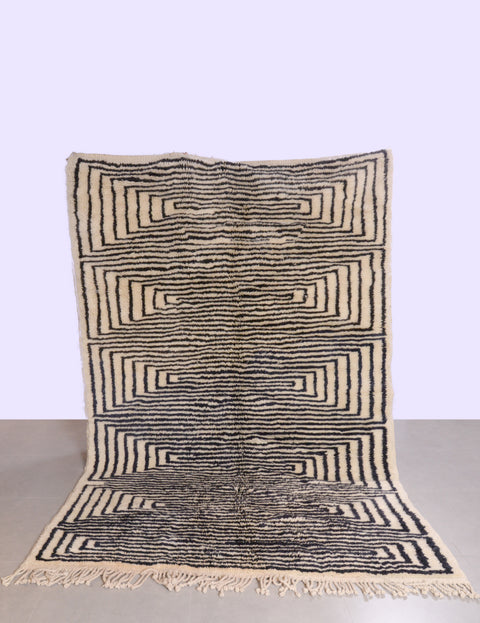 Moroccan Beni Mrirt rug in black and white stripes design , Moroccan Berber rugs