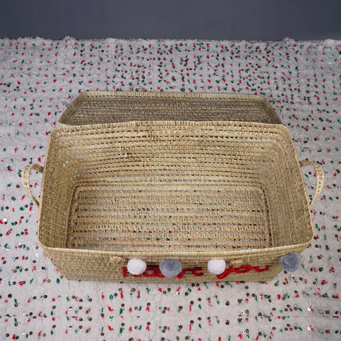 Wicker Storage Trunk - Palm Leaf Storage Chest and Basket 80 cm, i love you