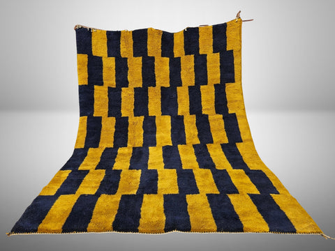 BeniRugs Moroccan contemporary design rug,Curcuma and Blue handmade berber rug, custom living room rug , Mrirt thick Rug