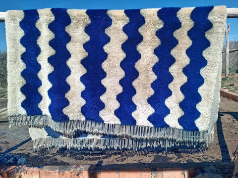 Blue Stripes Moroccan rug , Beni ourain rug ,soft Wool rug , 8x10 rug ,beni mrirt rug, Area rug, rug for living room