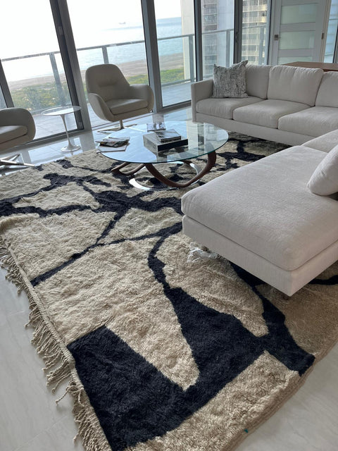 Gorgeous Moroccan contemporary design rug, white and black handmade berber rug, custom living room rug