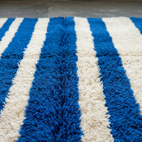 Blue Striped Moroccan Rug - Custom Living Room Area Beni Ourain Rugs