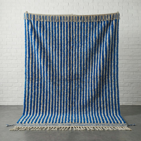 Blue Striped Moroccan Rug - Custom Living Room Area Beni Ourain Rugs