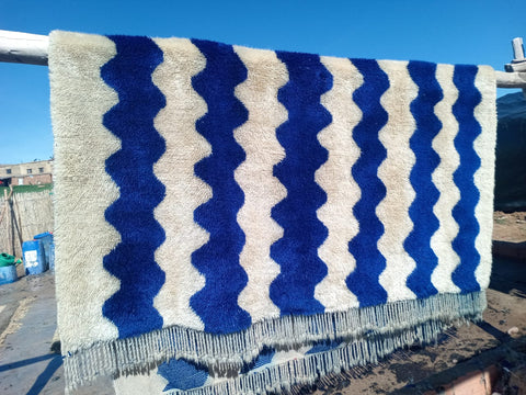 Moroccan blue waves Mrirt Rug Beni Ourain Berber rug