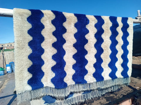 Moroccan blue waves Mrirt Rug Beni Ourain Berber rug