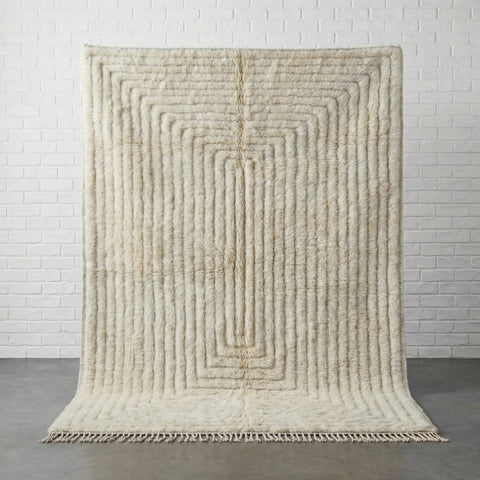 Natural Cream Tufted Moroccan Rug - Custom Living Room Shaggy Area Beni Ourain Rugs