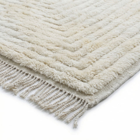 Natural Cream Tufted Moroccan Rug - Custom Living Room Shaggy Area Beni Ourain Rugs