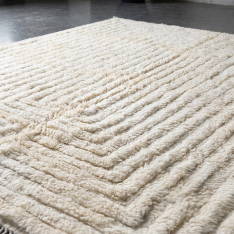 Natural Cream Tufted Moroccan Rug - Custom Living Room Shaggy Area Beni Ourain Rugs