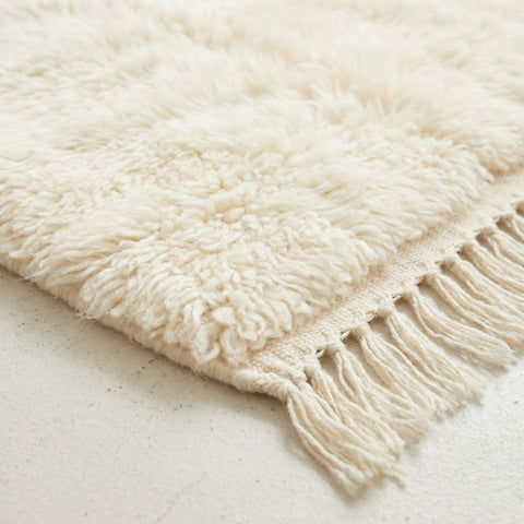 Plain White Handmade Moroccan Rug - Custom Living Room Area Beni Rugs
