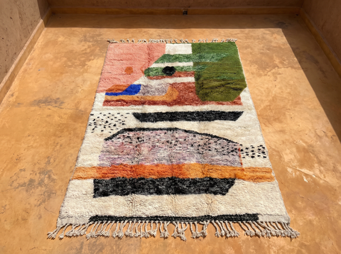 Pink colorful Handmade Moroccan Rug - Custom Living Room Area Beni Rugs