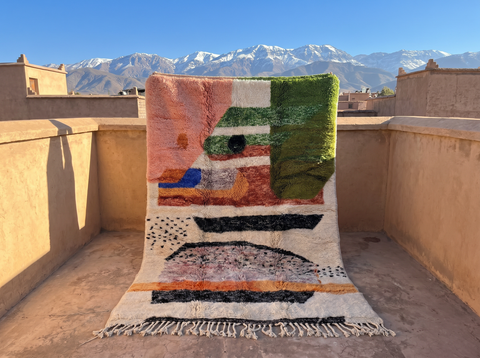 Pink colorful Handmade Moroccan Rug - Custom Living Room Area Beni Rugs