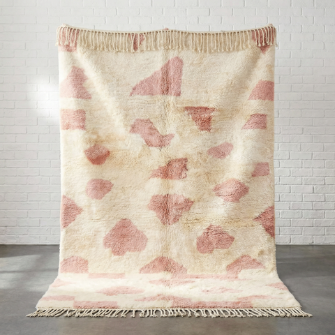 Baby Pink Handmade Moroccan Rug - Custom Living Room Area Beni Ourain Rugs