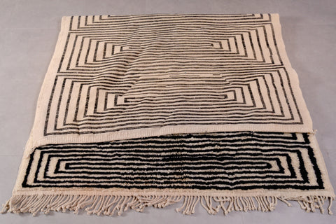 Moroccan Beni Mrirt rug in black and white stripes design , Moroccan Berber rugs