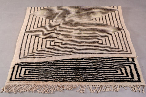 Moroccan Beni Mrirt rug in black and white stripes design , Moroccan Berber rugs