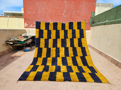 BeniRugs Moroccan contemporary design rug,Curcuma and Blue handmade berber rug, custom living room rug , Mrirt thick Rug