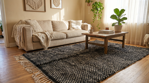 Black Modern Handmade Moroccan Rug - Custom Living Room Area Beni Rugs (
