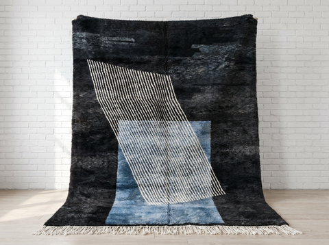 Deep Charcoal Modern Handmade Moroccan Rug - Custom Living Room Area Beni Rugs