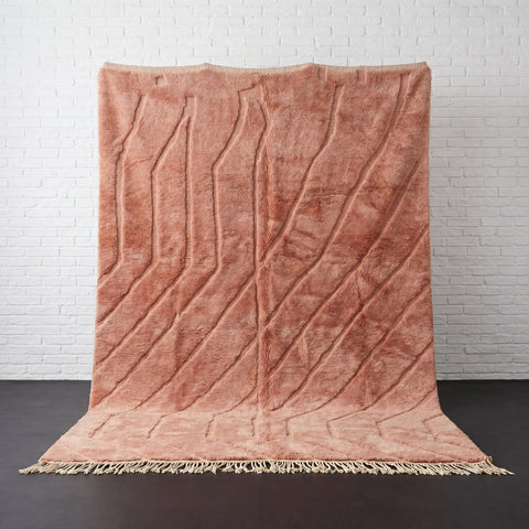 Dusty Rose Pink Wool Handmade Moroccan Rug - Custom Living Room Area Beni Rugs