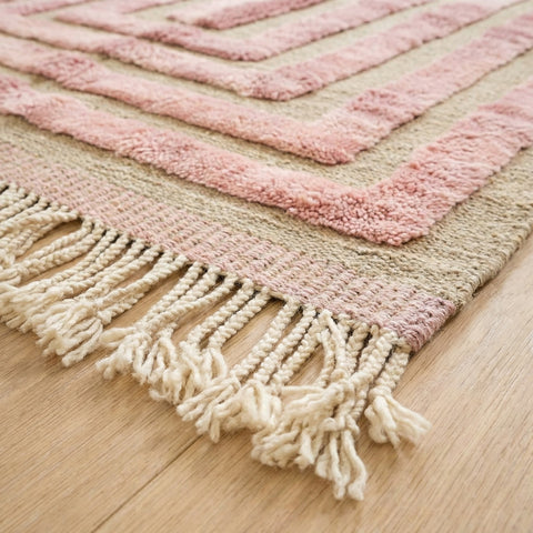 Pink Grid Wool Rug – Handmade Moroccan Berber Carpet, Tribal Floor Decor
