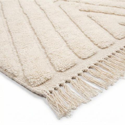 White Grid Modern Handmade Moroccan Rug - Custom Living Room Wool Area Beni Rugs