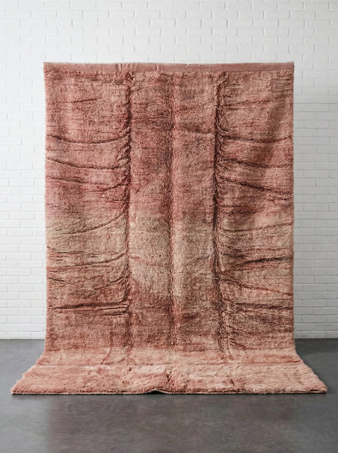 Plain Pink Wool Rug – Handmade Moroccan Berber Carpet, Tribal Floor Decor