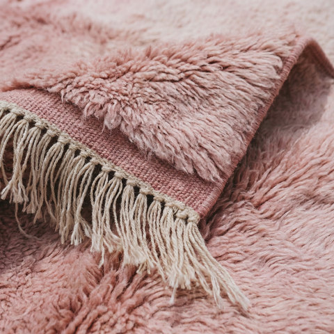 Plain Pink Wool Rug – Handmade Moroccan Berber Carpet, Tribal Floor Decor