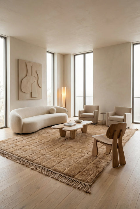 Sandy Tick Modern Handmade Moroccan Rug - Custom Living Room Area Beni Rugs