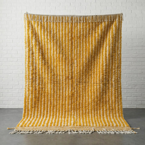 Mustard Striped Moroccan Rug - Custom Living Room Area Beni Ourain Rugs