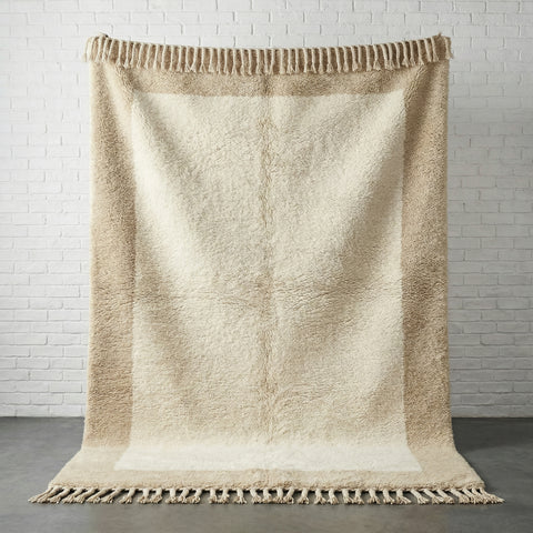 Handwoven Natural Wool Beni Ourain Rug – Cream Taupe Shag Area Carpet