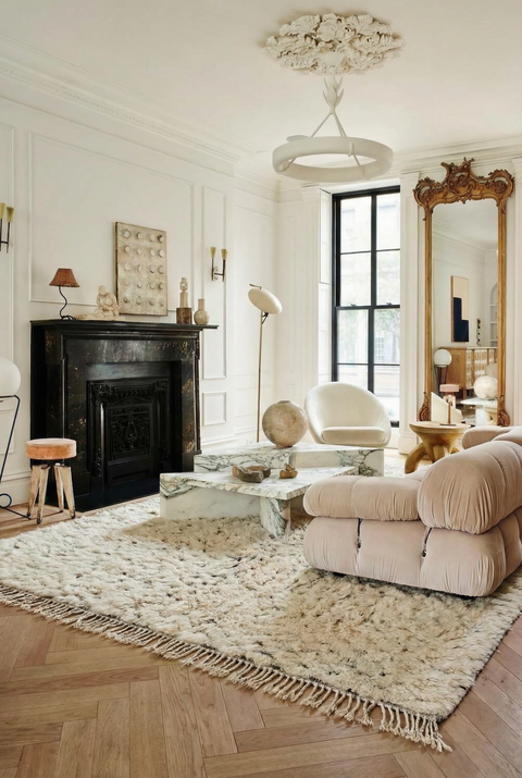 Natural Cream Handmade Moroccan Rug - Custom Living Room Shaggy Area Beni Ourain Rugs