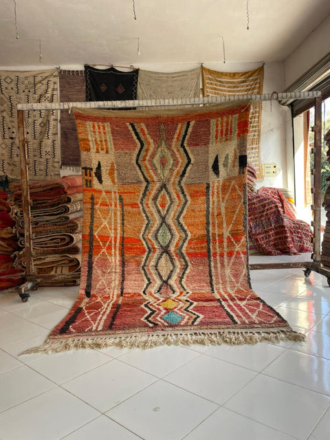 Moroccan colorful Boujaad rug – Vintage wool Berber rug – Boujaad Berber rug - pink wool Berber rug – Beni Ourain area rug - Living room rug - 10.5 x 6.2 ft rug - handmade rugs