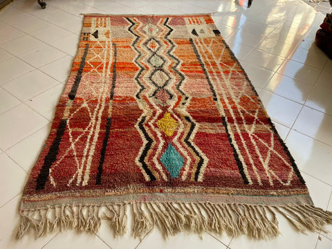 Moroccan colorful Boujaad rug – Vintage wool Berber rug – Boujaad Berber rug - pink wool Berber rug – Beni Ourain area rug - Living room rug - 10.5 x 6.2 ft rug - handmade rugs