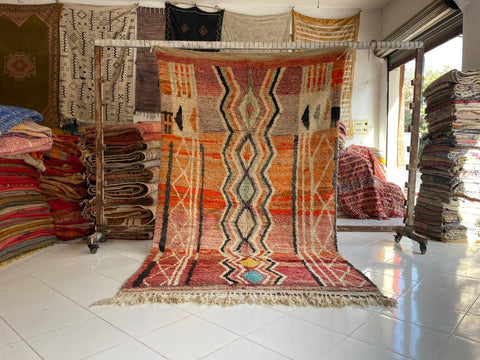 Moroccan colorful Boujaad rug – Vintage wool Berber rug – Boujaad Berber rug - pink wool Berber rug – Beni Ourain area rug - Living room rug - 10.5 x 6.2 ft rug - handmade rugs
