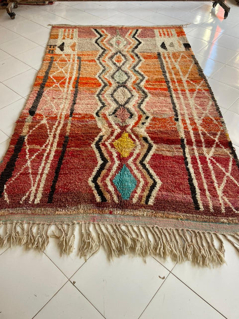 Moroccan colorful Boujaad rug – Vintage wool Berber rug – Boujaad Berber rug - pink wool Berber rug – Beni Ourain area rug - Living room rug - 10.5 x 6.2 ft rug - handmade rugs