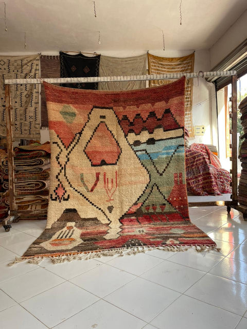 Moroccan Faded Boujaad rug – Vintage wool Berber rug – Boujaad Berber rug - pink wool Berber rug – Beni Ourain area rug - Living room rug - 9.8 x 6.7 ft rug - handmade rugs