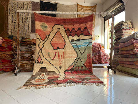 Moroccan Faded Boujaad rug – Vintage wool Berber rug – Boujaad Berber rug - pink wool Berber rug – Beni Ourain area rug - Living room rug - 9.8 x 6.7 ft rug - handmade rugs