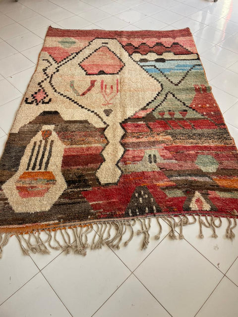 Moroccan Faded Boujaad rug – Vintage wool Berber rug – Boujaad Berber rug - pink wool Berber rug – Beni Ourain area rug - Living room rug - 9.8 x 6.7 ft rug - handmade rugs
