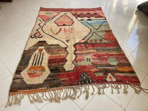 Moroccan Faded Boujaad rug – Vintage wool Berber rug – Boujaad Berber rug - pink wool Berber rug – Beni Ourain area rug - Living room rug - 9.8 x 6.7 ft rug - handmade rugs