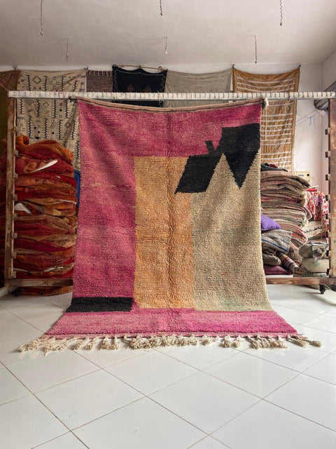 Moroccan Pink Boujaad rug – Vintage wool Berber rug – Boujaad Berber rug - pink wool Berber rug – Beni Ourain area rug - Living room rug - 9.5 x 6.3 ft rug - handmade rugs