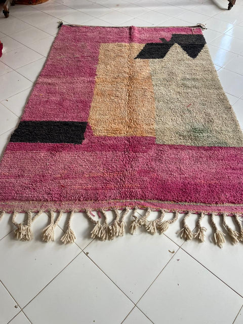 Moroccan Pink Boujaad rug – Vintage wool Berber rug – Boujaad Berber rug - pink wool Berber rug – Beni Ourain area rug - Living room rug - 9.5 x 6.3 ft rug - handmade rugs