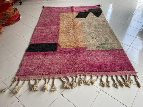 Moroccan Pink Boujaad rug – Vintage wool Berber rug – Boujaad Berber rug - pink wool Berber rug – Beni Ourain area rug - Living room rug - 9.5 x 6.3 ft rug - handmade rugs