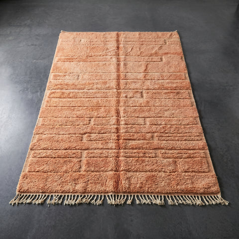 Peach Pink Wool Handmade Moroccan Rug - Custom Living Room Area Beni Rugs