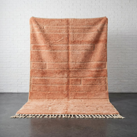 Peach Pink Wool Handmade Moroccan Rug - Custom Living Room Area Beni Rugs