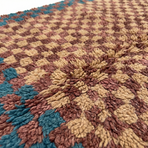 Authentic Burgundy Checkered Handmade Moroccan Rug - Custom Living Room Area Beni Ourain Rugs