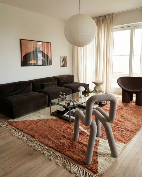Terracotta Handmade Moroccan Rug - Custom Living Room Area Beni Rugs