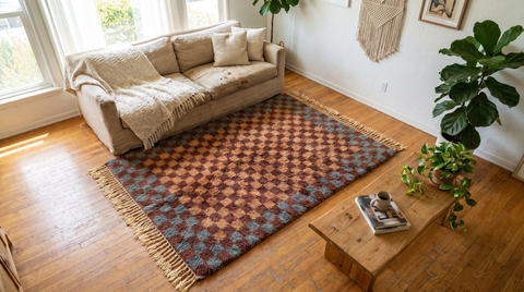 Burgundy Modern Handmade Moroccan Rug - Custom Living Room Area Beni Rugs