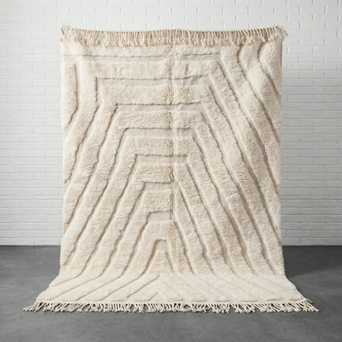 White Grid Modern Handmade Moroccan Rug - Custom Living Room Wool Area Beni Rugs