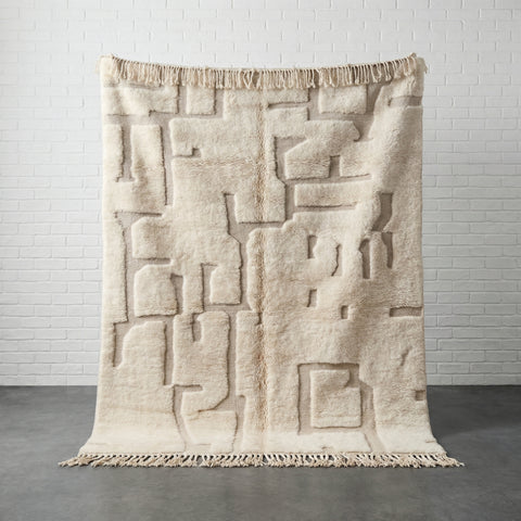 White Grid Modern Handmade Moroccan Rug - Custom Living Room Area Beni Rugs