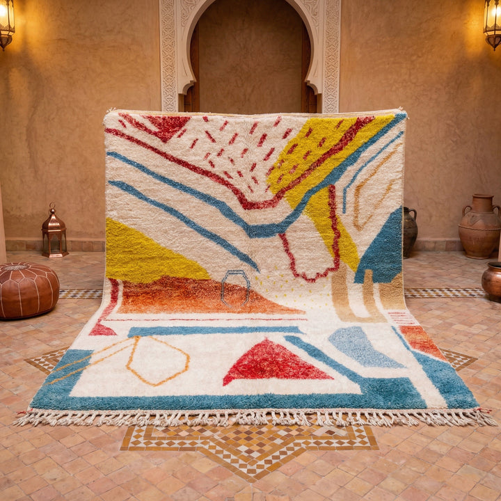 Abstract Colorful Geometric Curves Custom Moroccan Rug - Africancreates